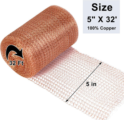 Copper Mesh Roll for Mice Rat Rodent Repellent, Sturdy 5’’ * 32Ft Copper Wool Mouse Trap for Bat Snail Bird Control with Packing Tool...
