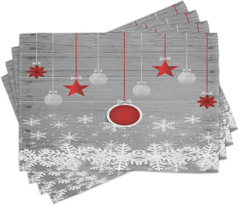 Ambesonne Christmas Place Mats Set of 4, Traditional Celebration Theme Pendant Stars Baubles Ornate Snowflakes, Washable Fabric Placemats for Dini...