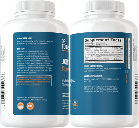 Dr. Tobias Joint Support Supplement with Glucosamine Chondroitin MSM, Supports Joint Health, Function & Flexibility, Extra Strength Joint Suppleme...