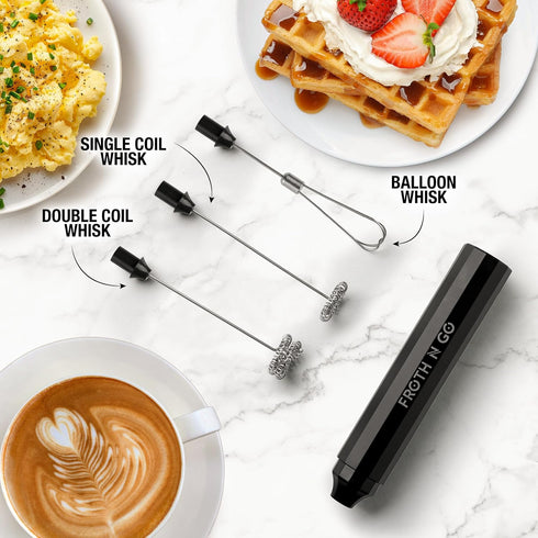 Zulay Froth N Go Milk Frother Rechargeable - 3-in-1 Frother Wand With Case & USB-C Charger - Comes With 3 Whisk Attachments for Latte, Cappuccino,...
