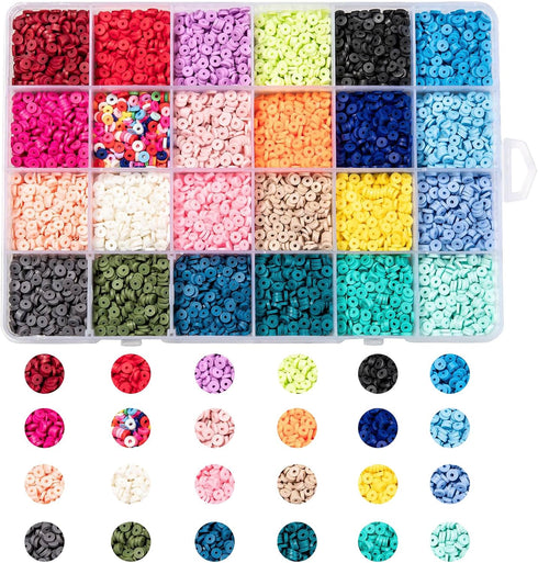 1824~1920 Pieces 8mm Polymer Clay Beads Kit 24 Colors Eco-Friendly Handmade Heishi Disc Beads Flat Round Loose Spacer Beads for Jewelry Making...