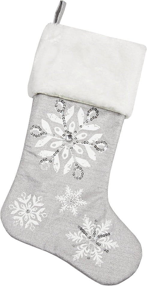 Comfy Hour Let It Snow Collection 18"x11" Silver Snowflake Stocking, Polyester...