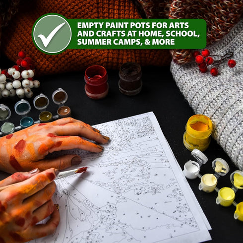 Mandala Crafts 150 Empty Acrylic Paint Pots with Lids 25 Mini Paint Pot Strips - 3ml 0.1oz Plastic Paint Pods 40 Brushes - Clear Small Paint Conta...