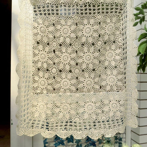 Hsvanyr 39inches Beige Tablecloth Handmade Crochet Cotton Square Coffee Table Cover Doilies Couch Back Covers Kitchen Dining Room Restaurant Party...
