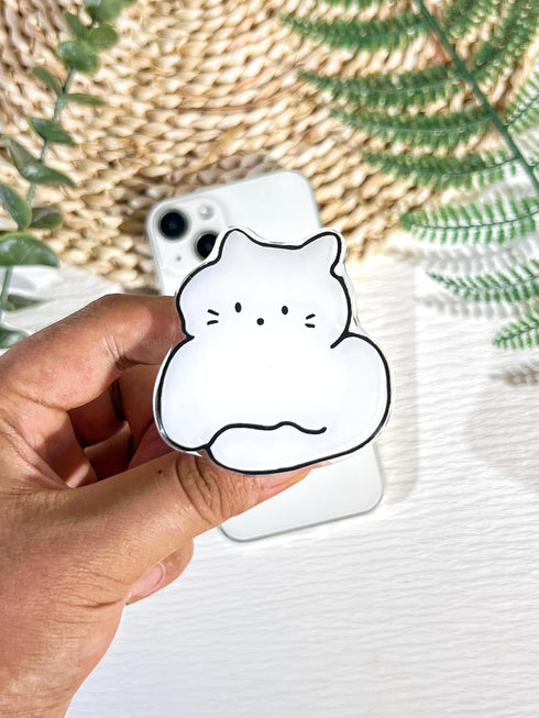 Cartoon Cat Phone Grip Holder, Cute Clear Black White Cat Phone Stand, Expandable Collapsible Transparent Cell Phone Accessory, Phone Charms Table...