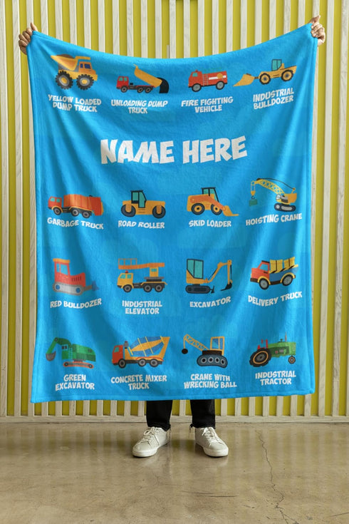 Personalized Corner-Dump Truck Bulldozer Blanket | Baby Blankets for Boys and Girls | Toddler Blanket for Daycare | Fleece Blanket for Toddler | P...