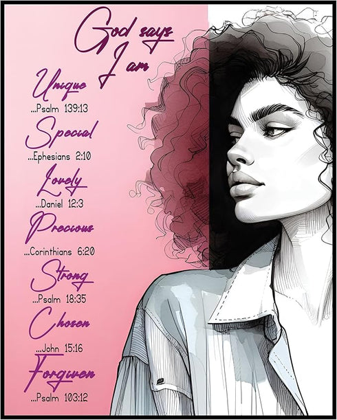 Posterizer 1 pcs-God says i'm strong and unique-Bible verse-Religious Posters-Inspirational Women's Art-Gifts for Christians-Decor for Home & Offi...