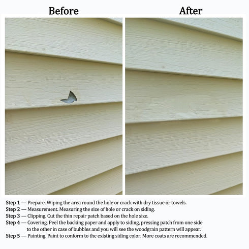 Vinyl Siding Repair Kit 12Pcs 6.3X4.75Inch Self-Adhesive Vinyl Siding Patch PVC Vinyl Tape Cover Any Cracks Holes Blemishes on Vinyl Siding Fence ...