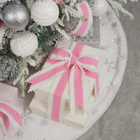 MEEDEE Christmas Felt Ribbon 2.5 Inch Wired Felt Ribbon 10 Yards White Felt with Pink Velvet Middle Rickrack Cutout Christmas Ribbon for Christmas...