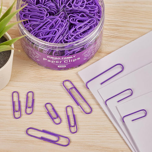Purple 500pcs Paper Clips Assorted Sizes, Small, Medium and Large?1.1inch, 1.3inch and 2inch) Paper Clips, Vinyl Coated Paperclips for Office, Sch...