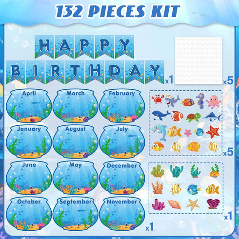 132 Pcs Under The Sea Birthday Bulletin Board Set Ocean Bulletin Board Classroom Decor Fish Learning Chart Cutouts Sea Animal Bulletin Board Birth...