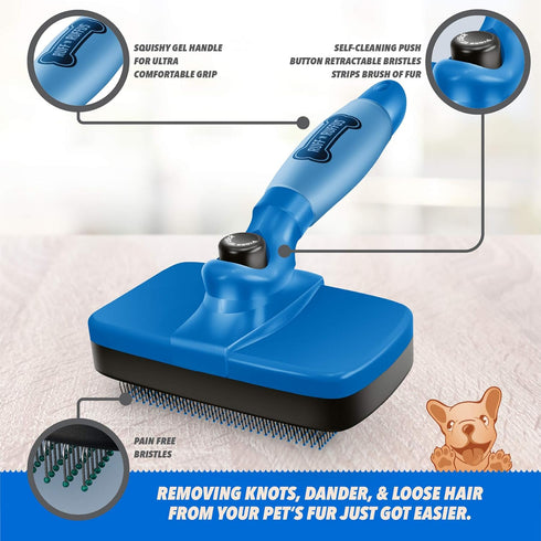 Ruff 'N Ruffus Self-Cleaning Slicker Brush With NO- Pain Bristles Upgraded Gel Handle Gently Removes Loose Undercoat & Tangled Hair For Cats & Dog...