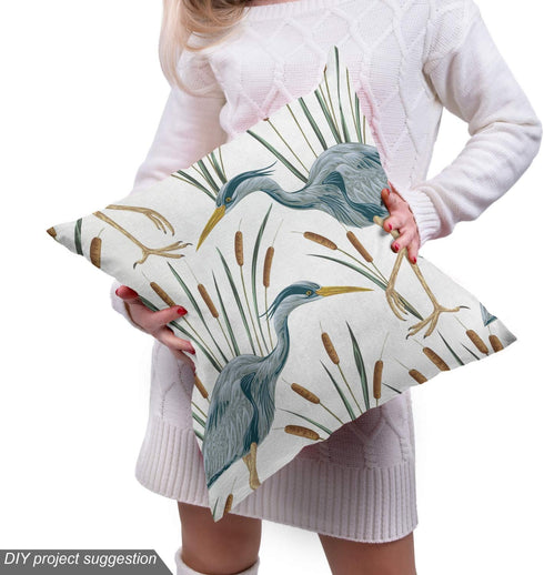 Lunarable Swamp Fabric by The Yard, Blue Grey Heron Birds and Bulrush Water Foliage Growth Wilderness Tropical Lands, Decorative Fabric for Uphols...