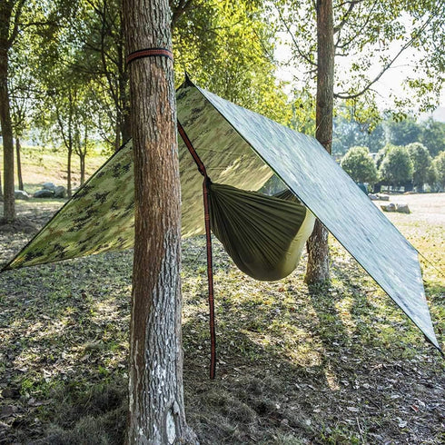 Camping Tent Tarp Waterproof, Multi-Function Tent Tarp Shelter 100 x 145 cm Hammock Rain Fly Shade Tarp 210T Printed Clot Protection Heavy Duty Sh...