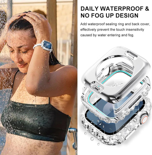 WINGLE Compatible with Apple Watch Bands 40mm for Women Series SE 6 5 4, Bling Diamond Slim Bracelet Dressy Fancy Band with 2 in 1 Waterproof Blin...