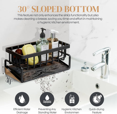 Stainless Steel Sponge Holder for Kitchen Sink Sponge Caddy Sink Organizer with Self Drain Tray and Detachable Dishcloth Rack - Countertop Kitchen...