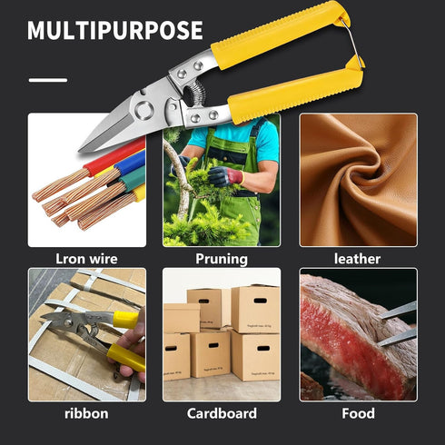 Heavy Duty Scissors, Cardboard Scissors, with Finely Serrated High Carbon Stainless Steel Blades- easy Cuts Electrical Cable Notch, Gardening Prun...