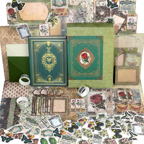 Funto Scrapbooking Kit (185 PCS), Medieval Chapter - Green Forest, Ideal Gift Box Packaging, Perfect for Bullet Scrapbooking Materials, Planner DI...