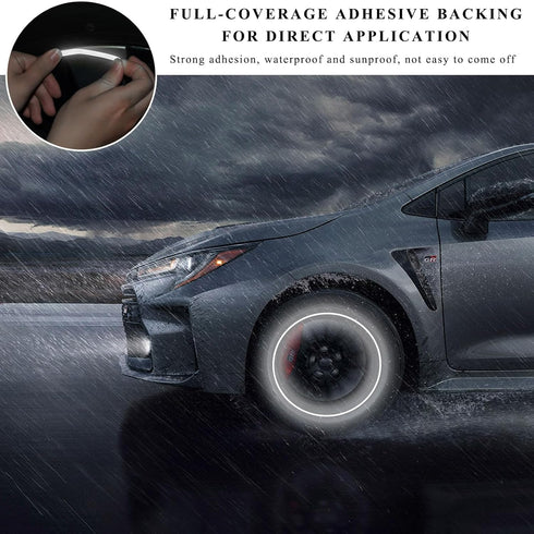 20PCS Reflective Car Wheel Decorative Stripe Stickers, Anti-Scratch Night Safety Warning Sticker, Fluorescent Auto Tire Rims Decal, Universal Vehi...