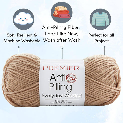 Premier Yarns Everyday Anti-Pilling Solid Parchment DN100-70 (3-Skeins - Same Dye Lot) #4 Worsted Weight Acrylic Yarn for Crocheting and Knitting ...