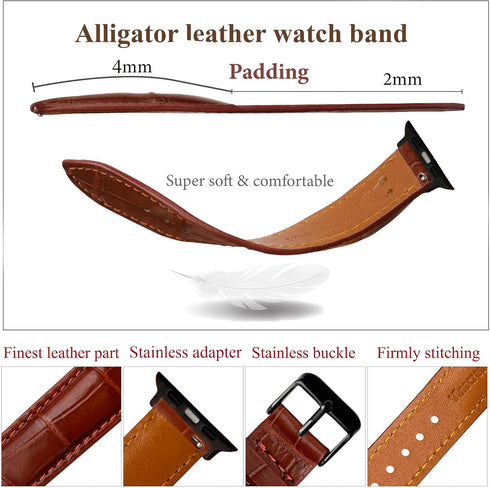 Brown Light Crocodile Leather Band Compatible for Apple Watch 41mm Iwatch Screen Protector Case Men Alligator Replacement Strap Smartwatch Series ...
