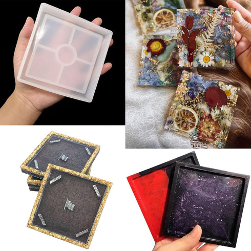 Honbay 2PCS Silicone Coaster Molds Square Shape Coaster Resin Molds Jewelry Storage Plate Dish Casting Mold for Craft Jewelry Making...