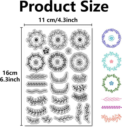 CRASPIRE Clear Silicone Stamps Plant Stamp Wreath Floral Flowers Leaves Reusable Washable Transparent Rubber Stamps for Scrapbooking Journaling Ca...