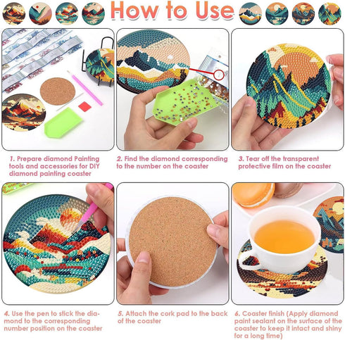 ijbnhd 8 Pcs Diamond Painting Coasters with Holder, Abstract Landscape Diamond Art Coasters Diamond Painting Kits for Beginners, Adults Art Craft ...