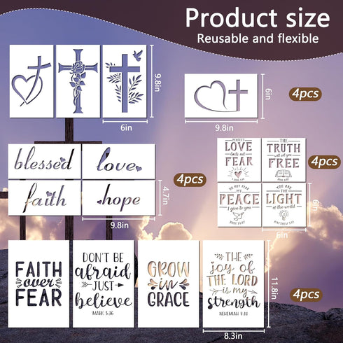 Christian Stencils for Painting - 16 Pcs Christian Stencils for Painting on Wood, Fogiven Cross Stencils for Painting on Wall Home Decor, Religiou...