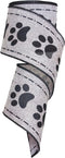 Dog Paw Print Wired Ribbon, Black and Grey Paw Ribbon with Wired Edge, Animal Print Wide Ribbon for Wreath, Gift Wrapping, and Decoration Craft, 2...