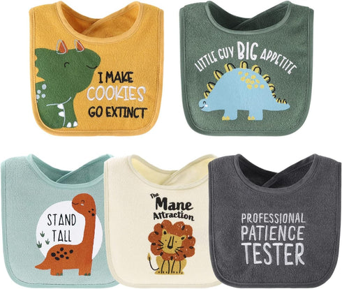 The Peanutshell Terry Bib Set for Baby Boys | 10 pack for Feeding, Teething, & Drooling | Dinosaur...