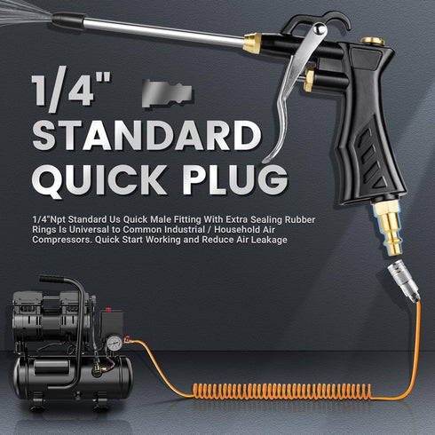 High Volume Air Blow Gun with Brass Adjustable Air Nozzle, Industrial Air Blower Gun with 2 pcs Steel Extensions and 13.7 Inch Universal Blow Hose...