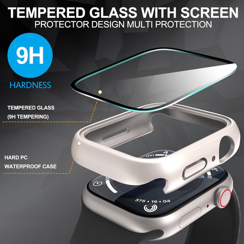 Suoman 3-Pack for Apple Watch Series 9 8 7 45mm Waterproof Case, 360° All-Round Protective Hard PC Tempered Glass Screen Protector for iWatch Seri...