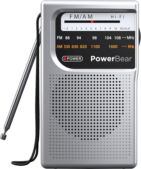 PowerBear Portable Radio | AM/FM, 2AA Battery Operated with Long Range Reception for Indoor, Outdoor & Emergency Use | Radio with Speaker & Headph...