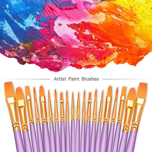 BOSOBO Paint Brushes Set, 2 Pack 20 Pcs Round Pointed Tip Paintbrushes Nylon Hair Artist Acrylic Paint Brushes for Acrylic Oil Watercolor, Face Na...