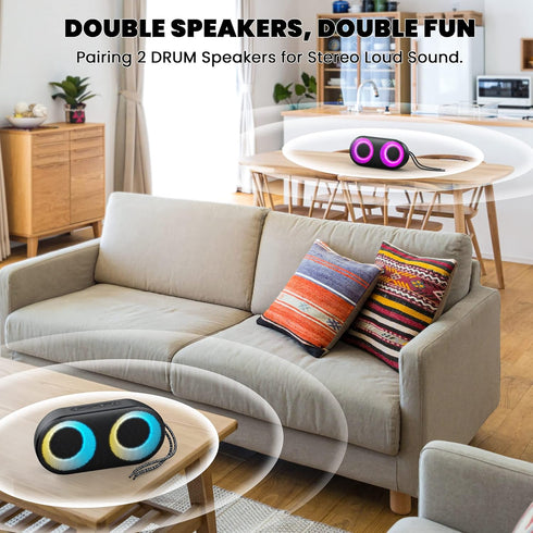 MIATONE Portable Bluetooth Speakers with Lights, Bluetooth Speaker Kids, 15W, IPX7 Waterproof, Bluetooth 5.3, 24H Playtime, Built-in MIC, TWS Port...