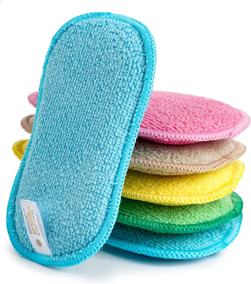 Multipurpose Kitchen Scrub Sponges 6pcs, Heavy Duty Cleaning Non-Scratch Scrub Sponge, Reusable Microfiber Sponge for Household Cleaning, Random C...