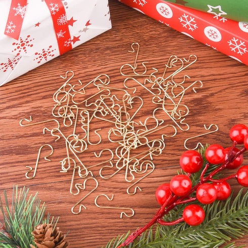 FEPITO 200 Pcs Christmas Ornament Hooks Gold Stainless Steel Christmas Ornament Hangers Perfect for Art Craft Christmas Tree Decorations...