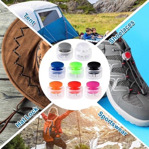 HINZIC 80Pcs Plastic Cord Locks Double Hole Lanyard String Cord Clips Round Ball Shape Fastener Slider Toggles Stoppers Clip Spring Cord Lock End ...