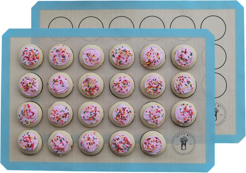 Silicone Baking Mats For Cookies - Pack Of 2 Full Size Baking Silicone Mats - Cookie Sheet For Baking With Size Guiding Circles On Baking Sheet, N...