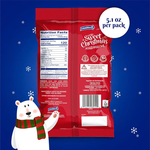 Colombina Sweet Christmas Marshmallows, Soft, Assorted Vanilla Bean Marshmallows, Christmas Trees, Candy Canes, and Santas, 5.1oz (Pack of 1)...