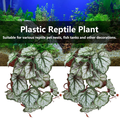 2Pcs Artificial Reptile Plant, Plastic Simulation Vine Lifelike Aquarium Fish Leaves Decoration with Suction Cup, Pets Fake Green Plastic Ornament...