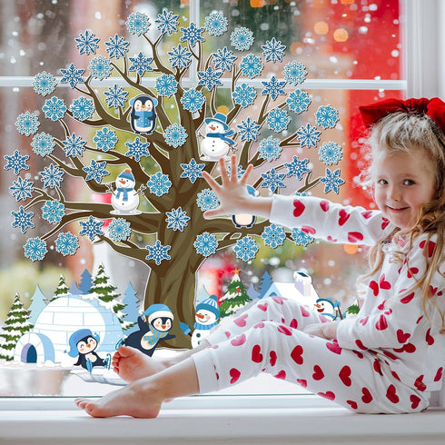 Glenmal 85 Pcs Winter Classroom Bulletin Board Decorations Snowflake Snowman Cutouts with Glue Point Bulletin Board Cutouts for Classroom School C...
