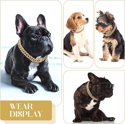 Dog Chain Diamond Collar Walking Metal Chain Collar with Design Secure Buckle, Pet Collar Jewelry Accessories for Small Medium Large Dogs Cats (Go...