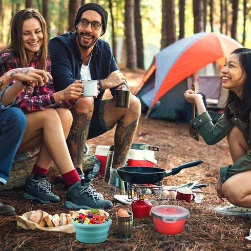 4 Pcs Camping Bowl with Lid Collapsible Silicone Bowl Lunch Box Salad Bowl Expandable Food Storage Container Set Folding Travel Bowl for Hiking He...