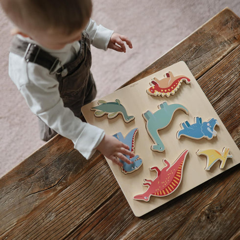 mushie Wooden Dino Puzzle | for Kids 3 Years+ | Preschool Educational & Toddler Montessori Toys (7 pcs)...