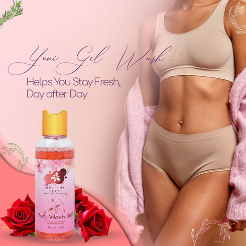 Yoni Feminine Care Gel Wash (5 oz) Hygiene Odor Cleanse, Menstrual Support, Restores PH Balance, Soothes Itching and Burning, Natural Blend with R...