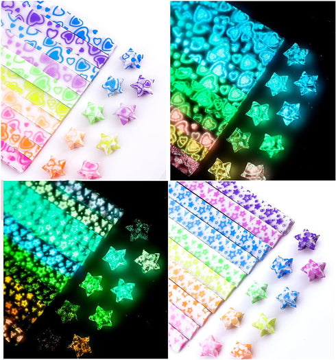 840 Sheets Luminous Origami Stars Papers Strips Lucky Star Paper Strips Glow in The Dark Origami Paper Star Folding Paper Strips DIY Handmade Craf...