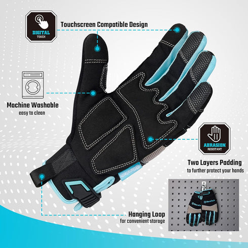 DURATECH Safety Work Gloves, Utility Mechanic Gloves, Touch Screen, Large (1 Pair) for Home Improvement and Construction Work...