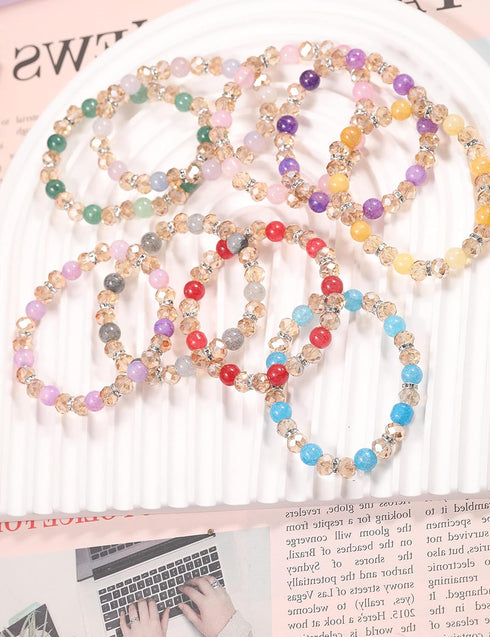 PIPITREE 16PCS Crystal Bracelet Beaded Bracelets for Women, Colorful Stackable Stretch Beads Bracelets Healing Crystals Rhinestone Spacers Anxiety...
